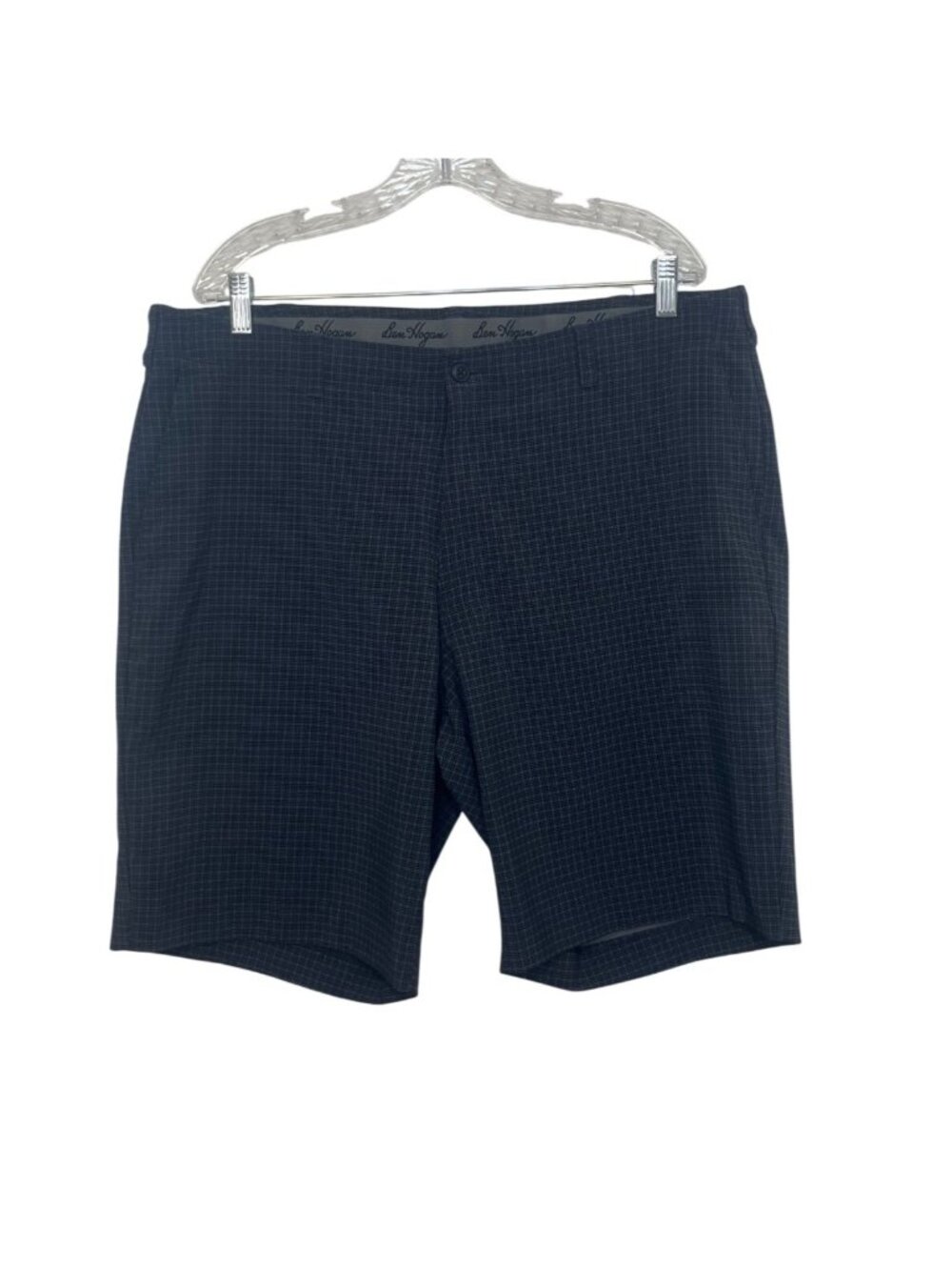 Ben Hogan Plaid Golf Shorts Size 40 Gray Flat Front Stretch Performance